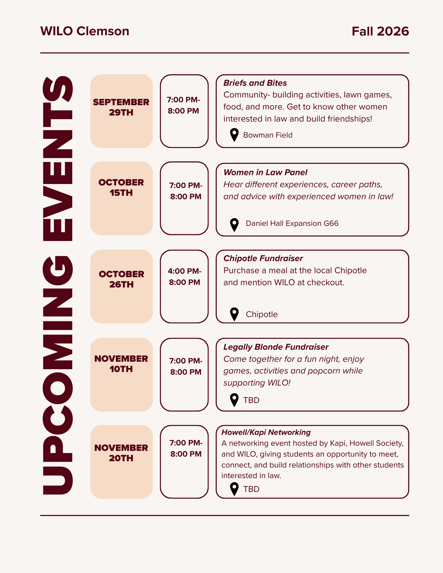 Clemson events calendar for Fall 2026